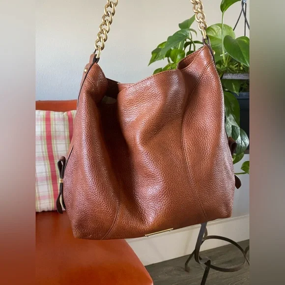 Brahmin Shoulder Purse Handbag Pebble Magnet Top Cognac Brown + Chain Strap - Picture 14 of 14